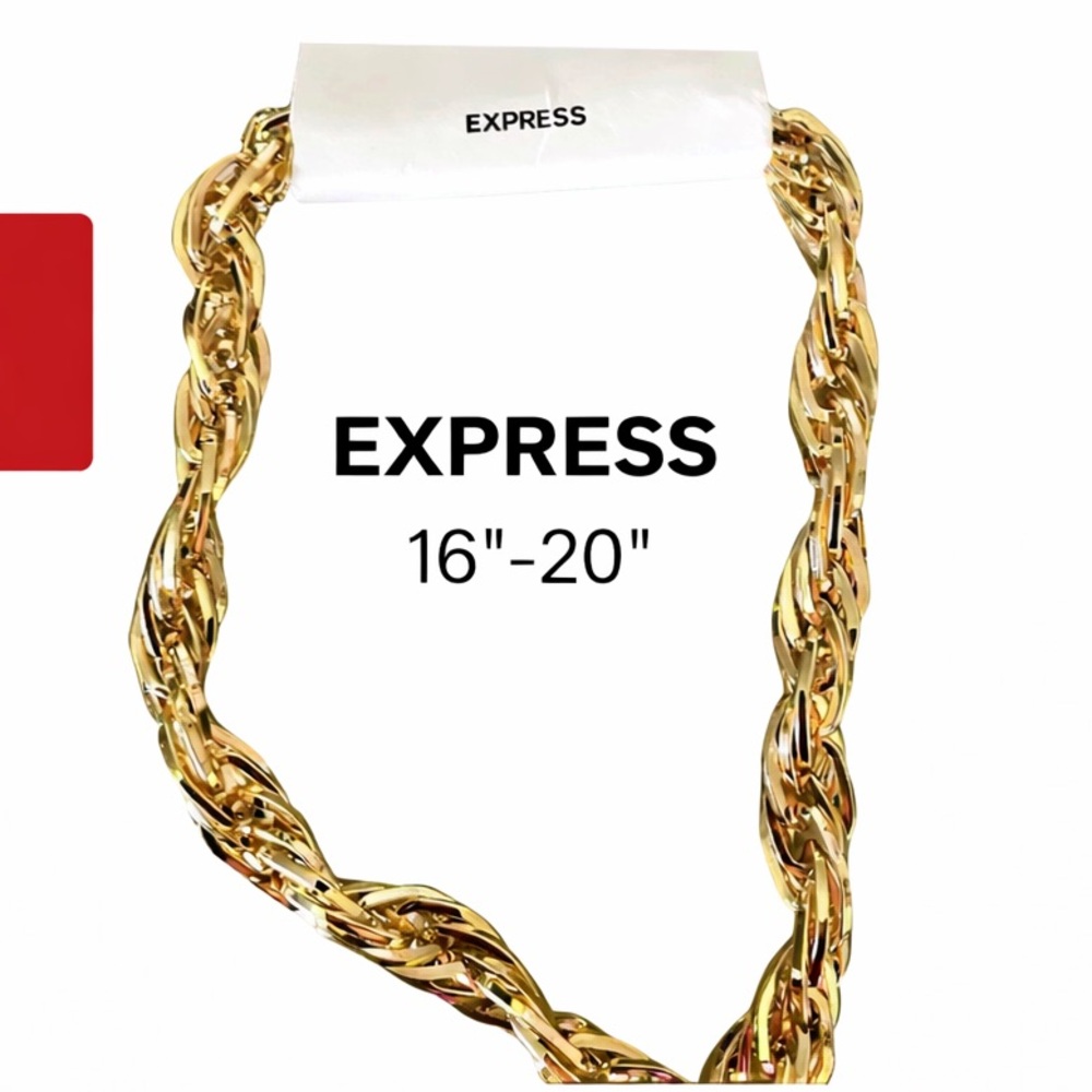 NWT~EXPRESS Goldtone large link layered necklace w bear claw closure non tarnish